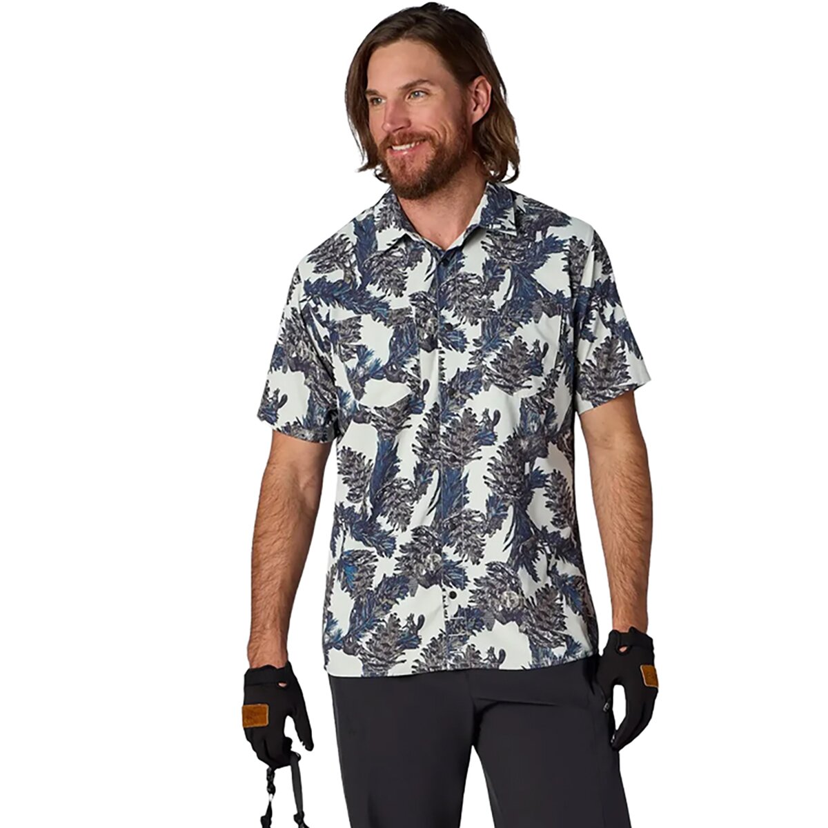 Image of Flylow Wesley Short-Sleeve MTB Shirt - Men's Stone Pine Cone Party, S