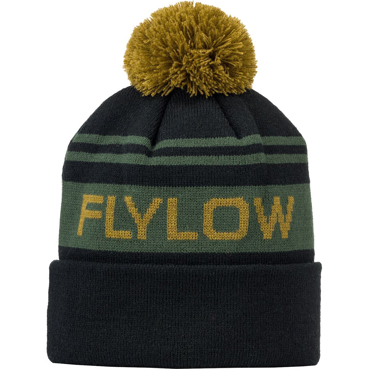 Image of Flylow OG Pom Beanie Black/Evergreen, One Size