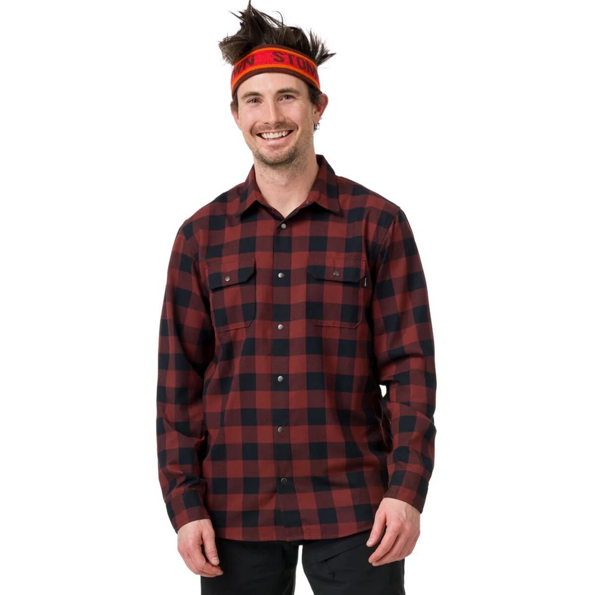 Image of Flylow Handlebar Tech Flannel Shirt - Men's Amaro/Black Plaid, M
