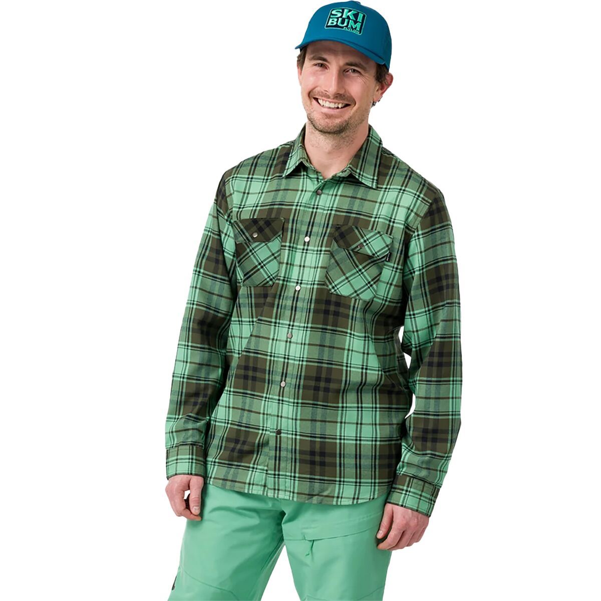 Image of Flylow Handlebar Tech Flannel Shirt - Men's Gecko/Evergreen Plaid, XXL