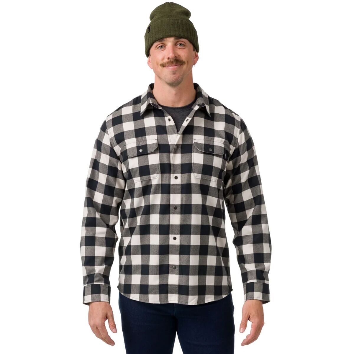 Image of Flylow Handlebar Tech Flannel Shirt - Men's Mist/Black Plaid, M