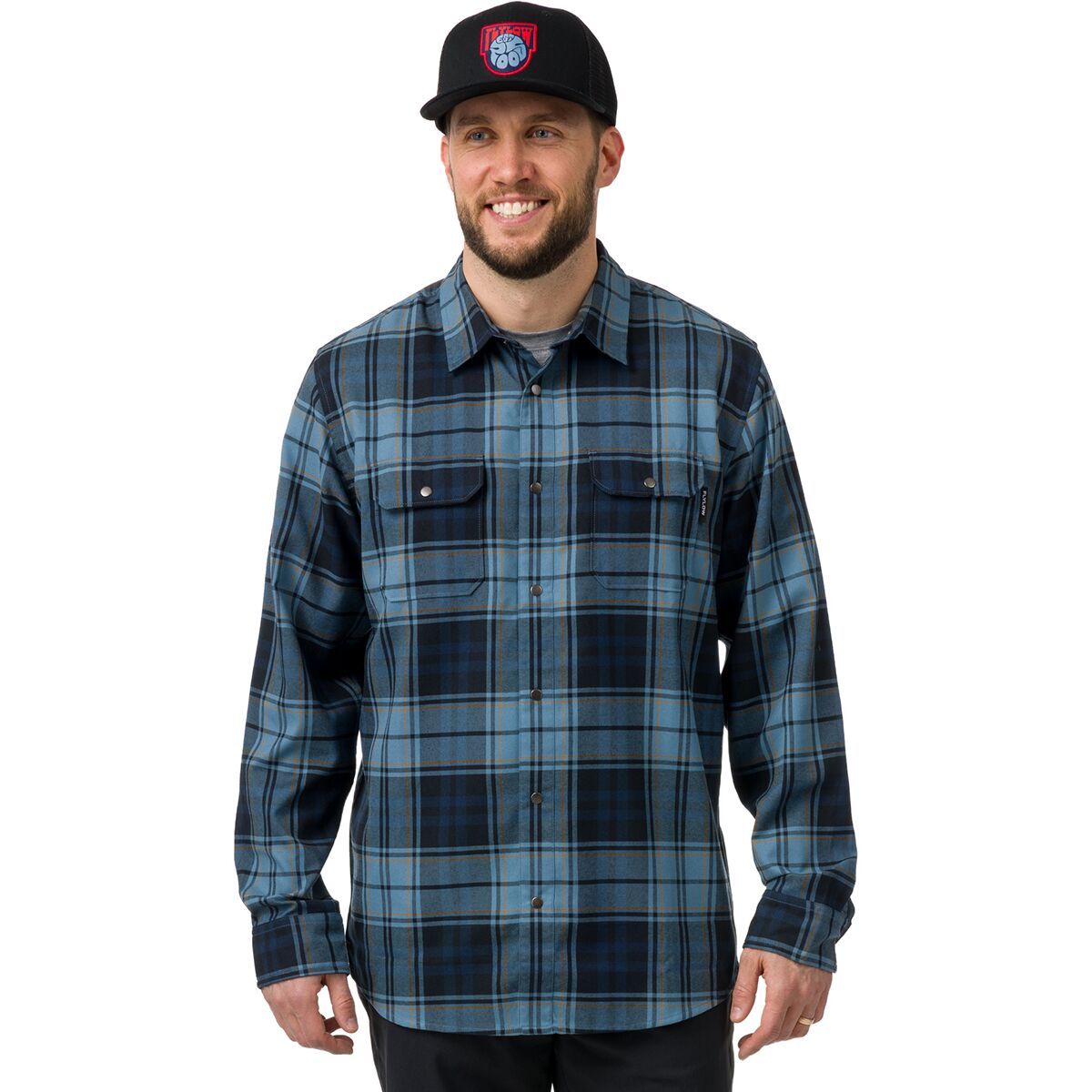 Image of Flylow Handlebar Tech Flannel Shirt - Men's Ocean/Black Plaid, L