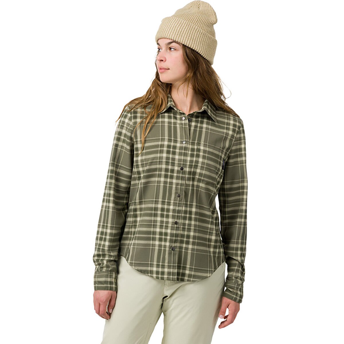 Image of Flylow Brigitte Tech Flannel - Women's Evergreen/Mist plaid, XS