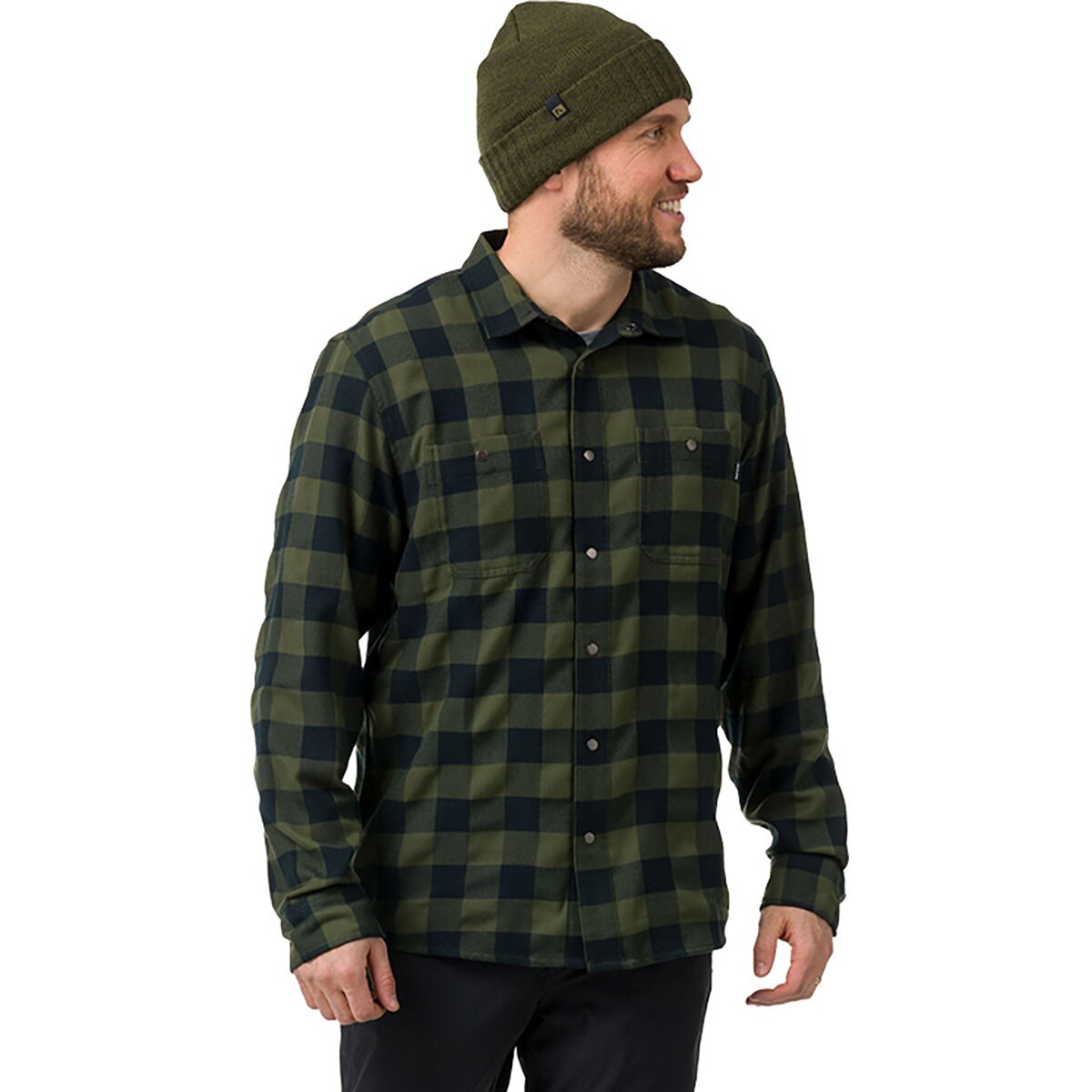 Image of Flylow Porter Wool Shirt - Men's Evergreen/Black Plaid, M