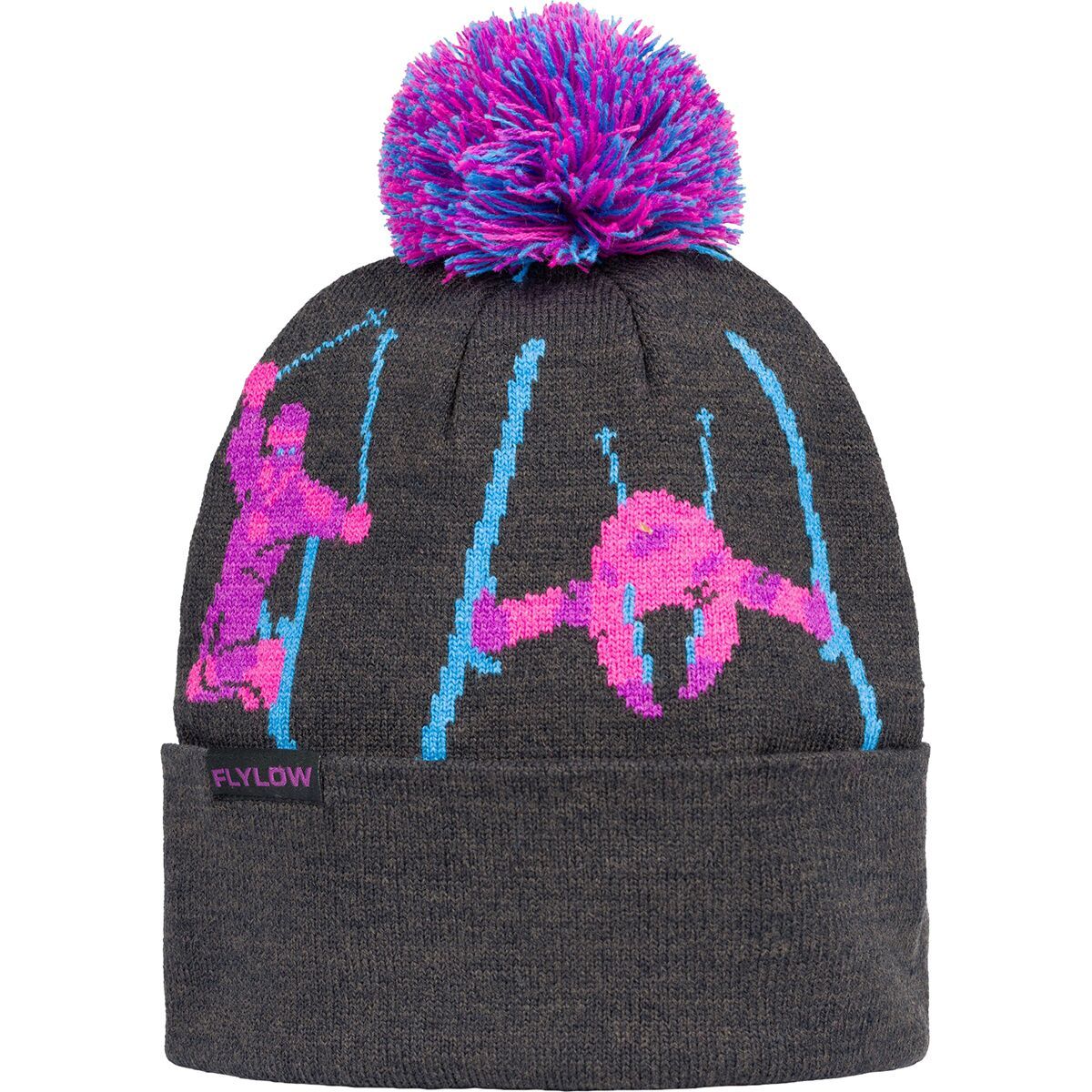 Image of Flylow Revival Pom Beanie Black/Dragonfruit, One Size