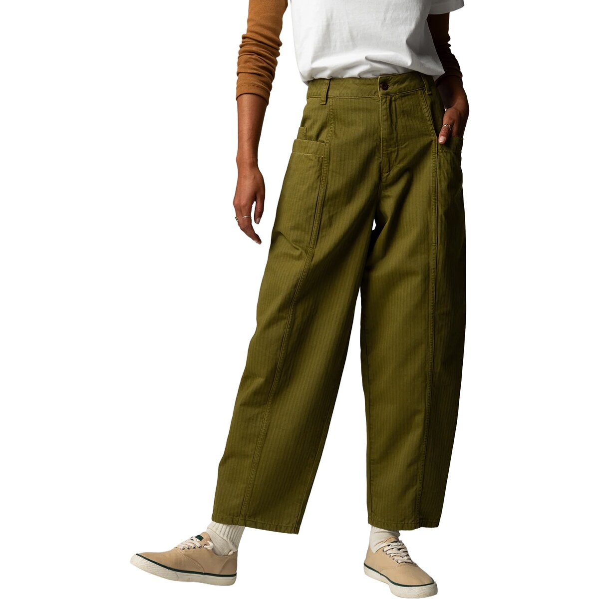 Image of Finisterre Croft Barrel Trouser - Women's Marsh Green, 32/Reg