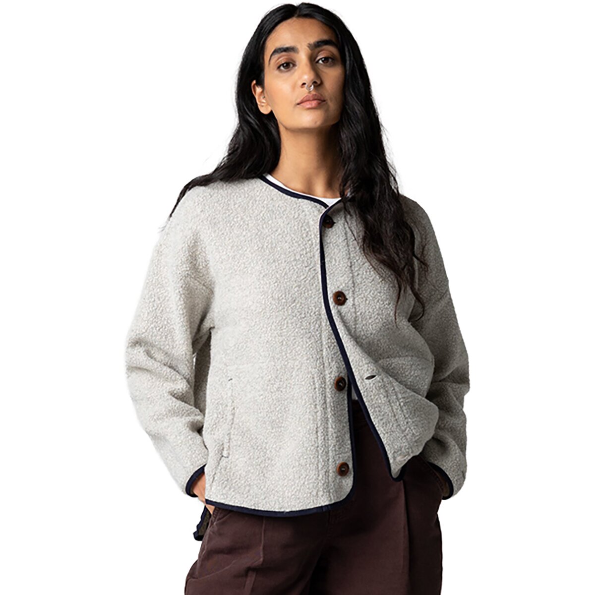 Image of Finisterre Elowen Button Through Cardigan - Women's Dove Grey, 12