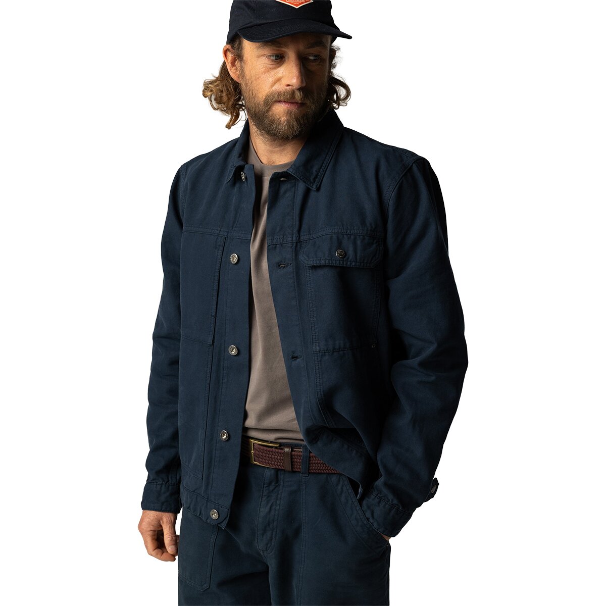 Image of Finisterre Basset Trucker Jacket - Men's Navy, S