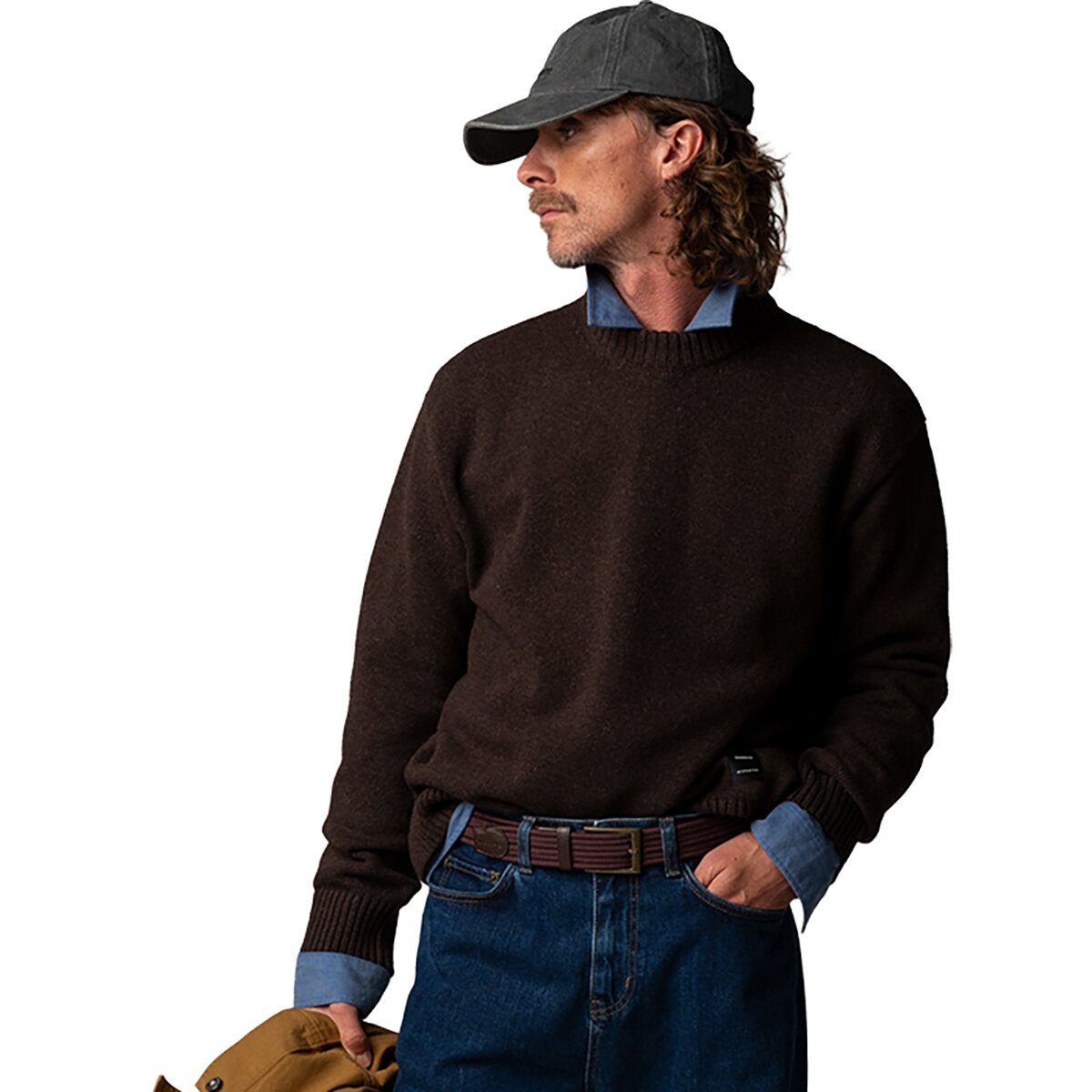 Image of Finisterre Escall Crew Sweater - Men's Coffee Brown, L