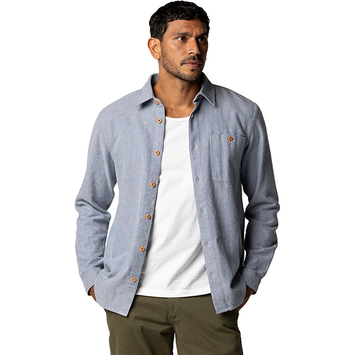 Image of Finisterre Gylly Button-Down Long-Sleeve Shirt - Men's Indigo Dobby, L