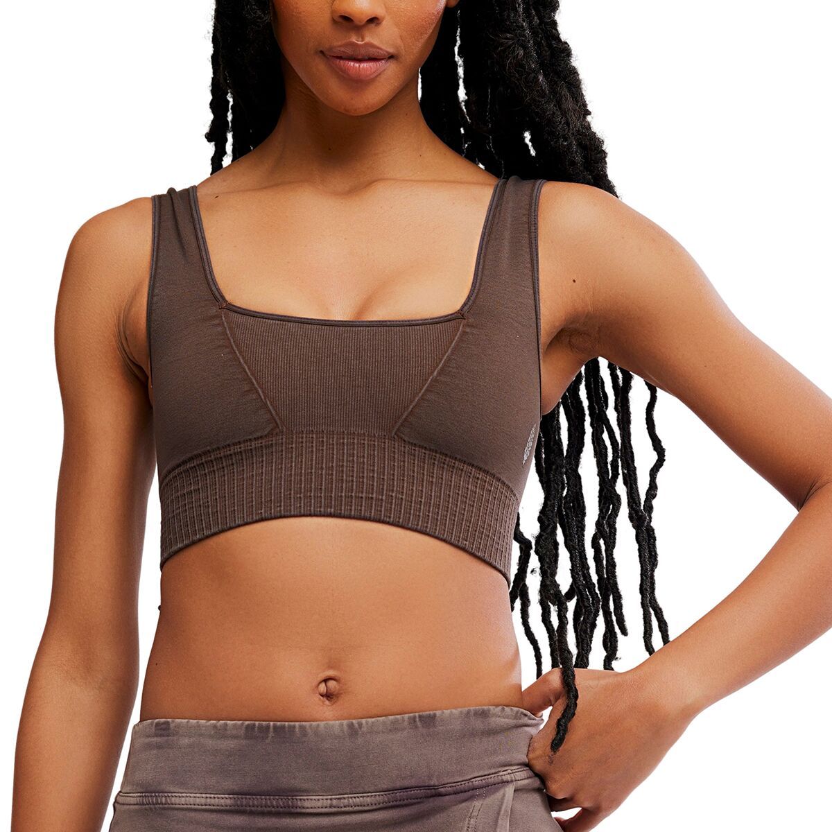 Image of FP Movement Square Neck Good Karma Bra - Women's Washed Chocolate, XS/S