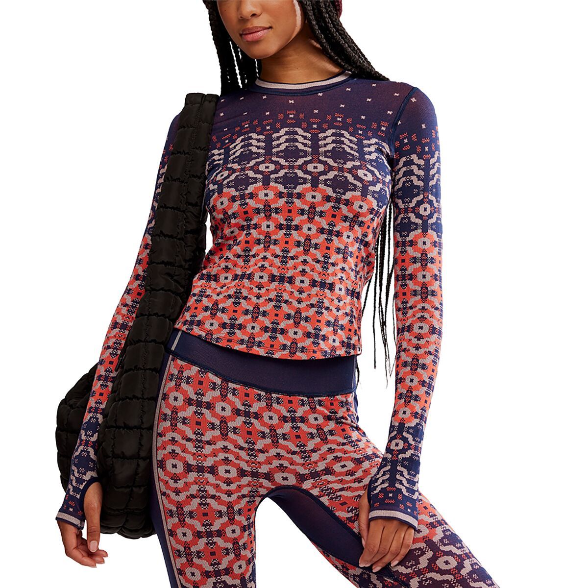 Image of FP Movement Myoko Jacquard Layer - Women's Apres Navy Combo, XS/S