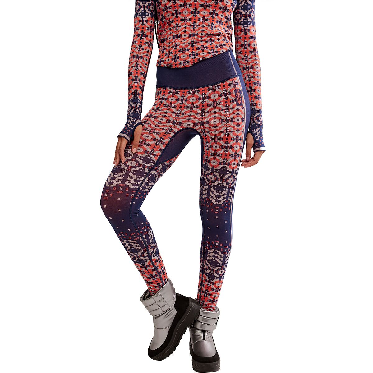 Image of FP Movement Myoko Jacquard Legging - Women's Apres Navy Combo, M/L