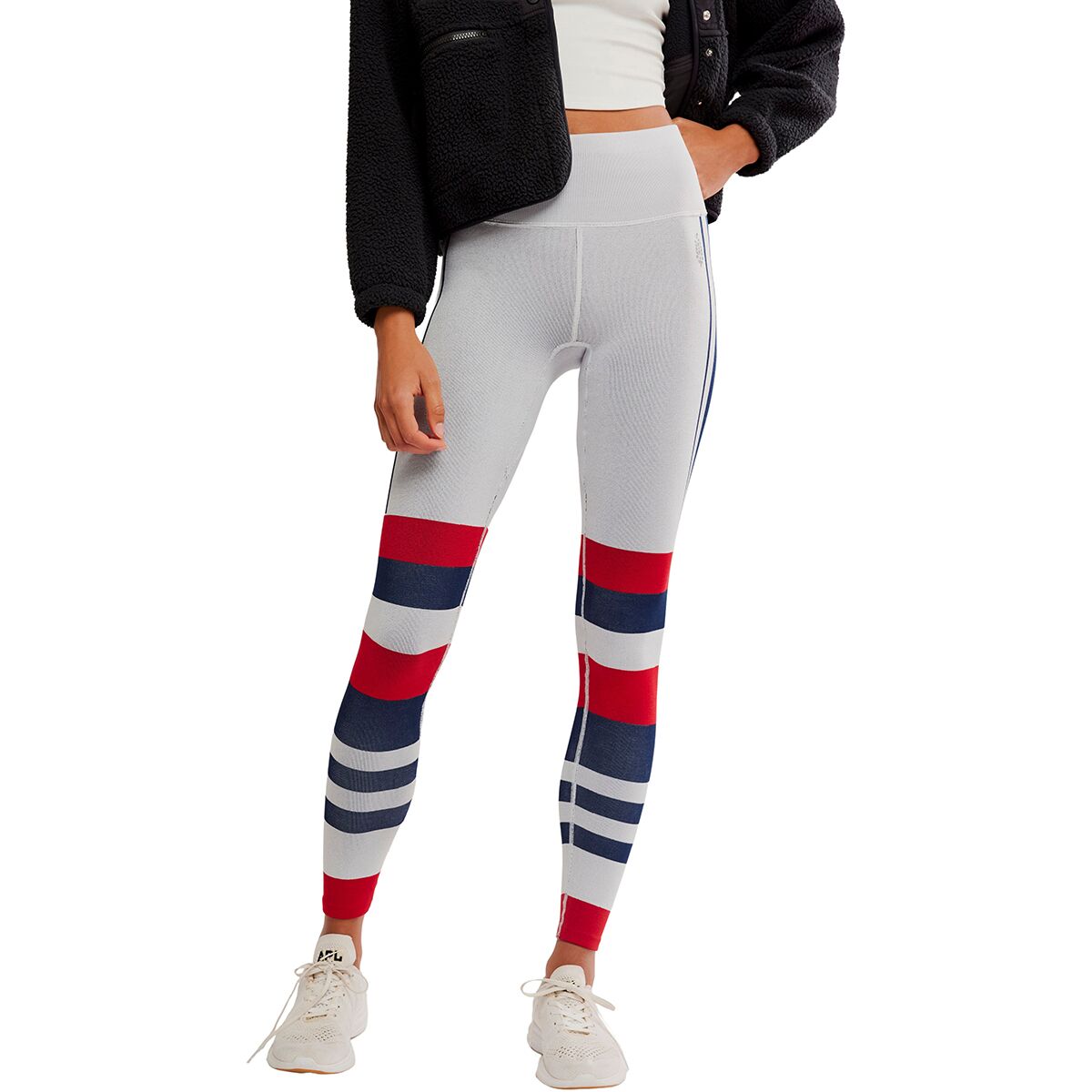 Image of FP Movement Myoko Jacquard Legging - Women's Ivory Retro Stripes, XS/S