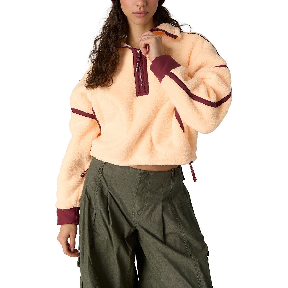 Image of FP Movement Mountain High 1/2-Zip Jacket - Women's Pina Colada/Red Velvet, L