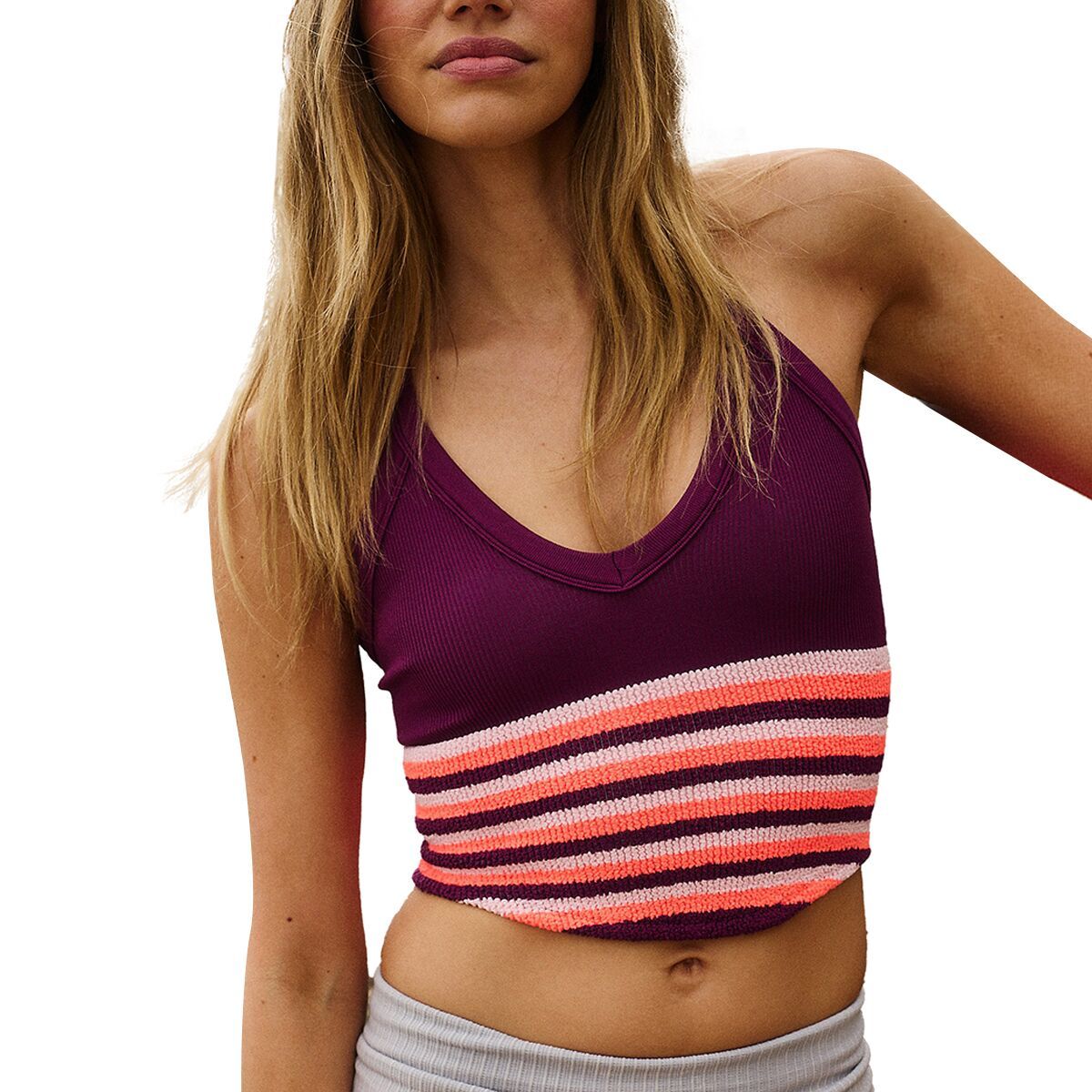 Image of FP Movement All Clear V Neck Stripe Cami - Women's Deep Mulberry Combo, XL