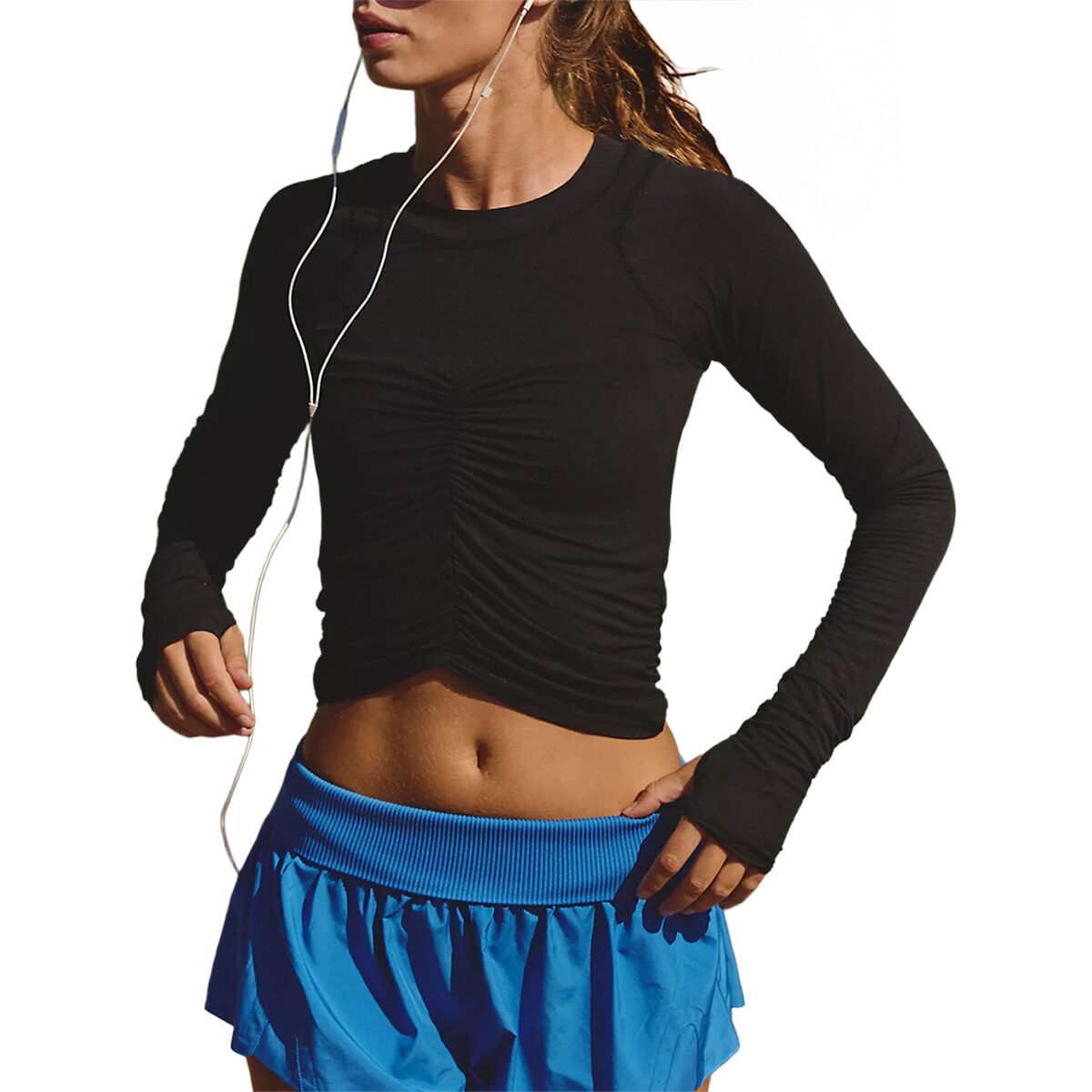 Image of FP Movement Tempo Ruched Long-Sleeve Shirt - Women's Black, XS