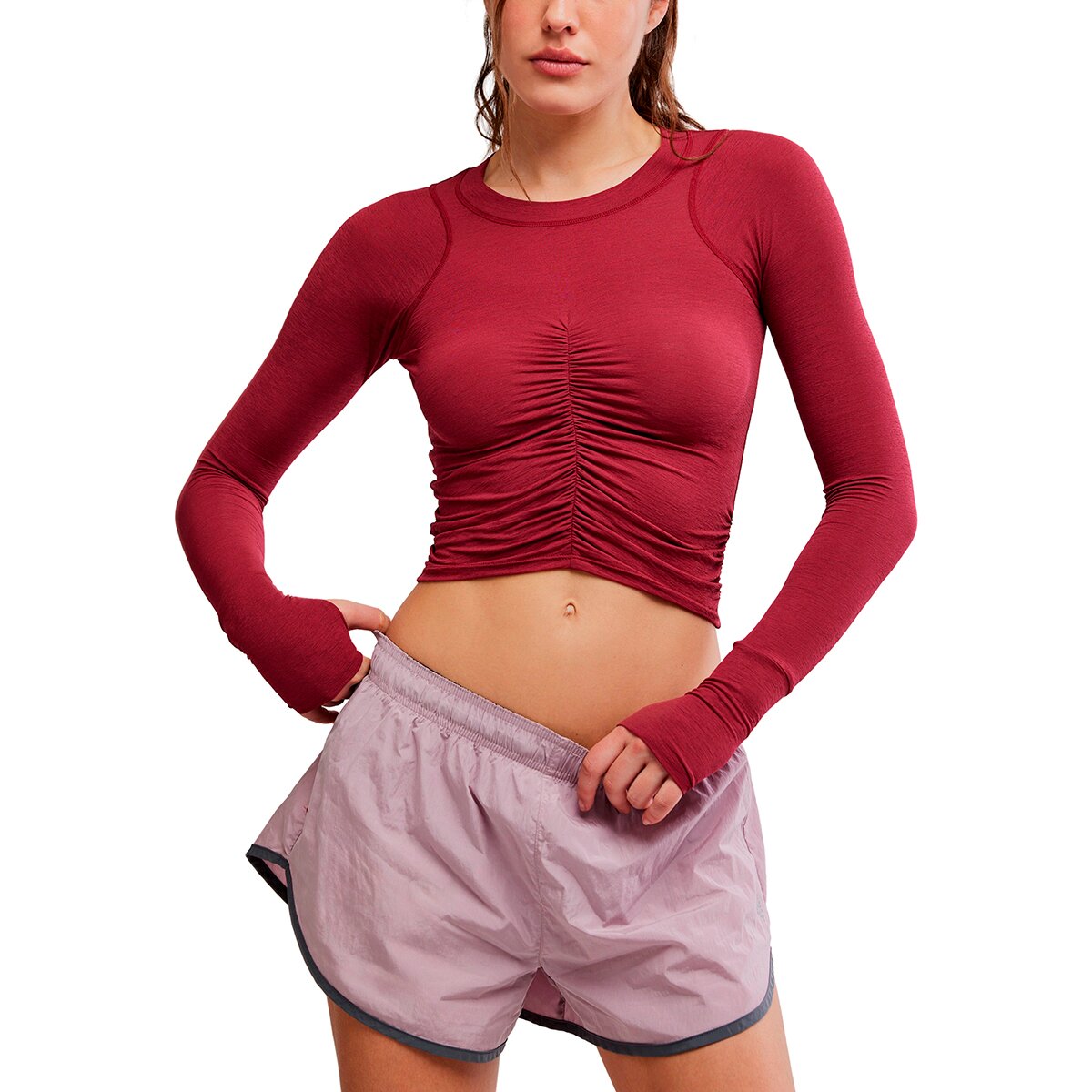 Image of FP Movement Tempo Ruched Long-Sleeve Shirt - Women's Brick, XS