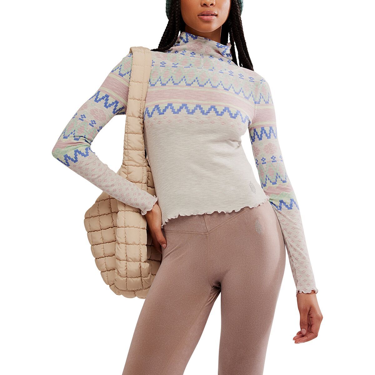 Image of FP Movement Printed Breathe Easy Long Top - Women's Plaid Fairisle Titan, M