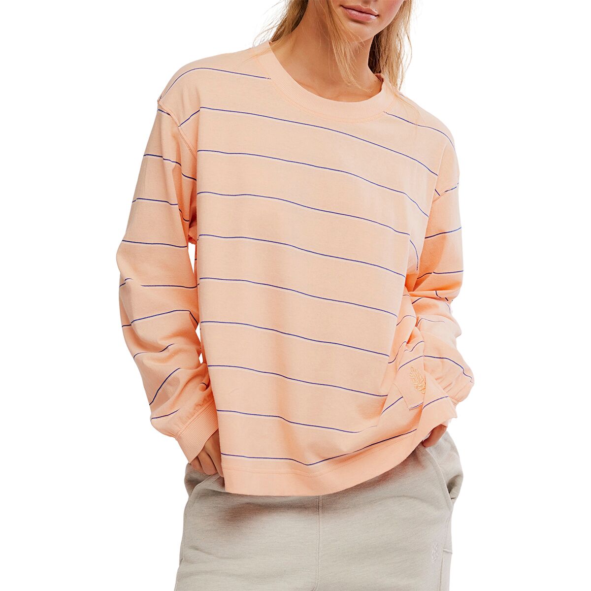 Image of FP Movement Printed Hustle Layer Top - Women's Awning Stripe Peach, S