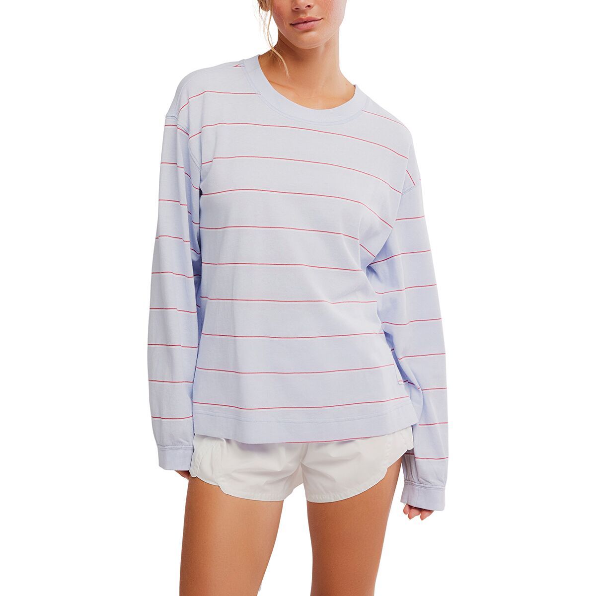 Image of FP Movement Printed Hustle Layer Top - Women's Awning Stripe Slate, M