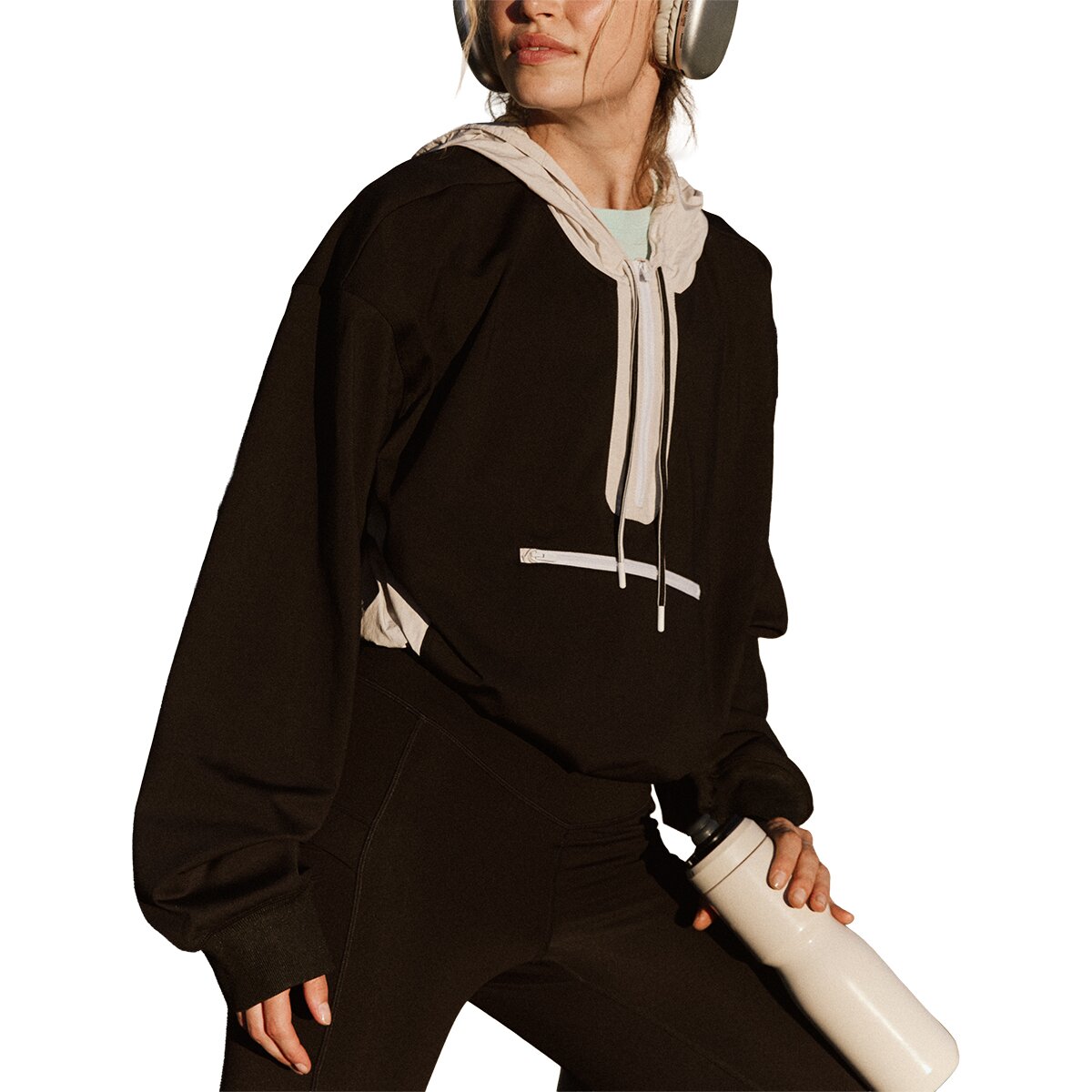 Image of FP Movement Out Back Layer Hoodie - Women's Black/White Combo, XL