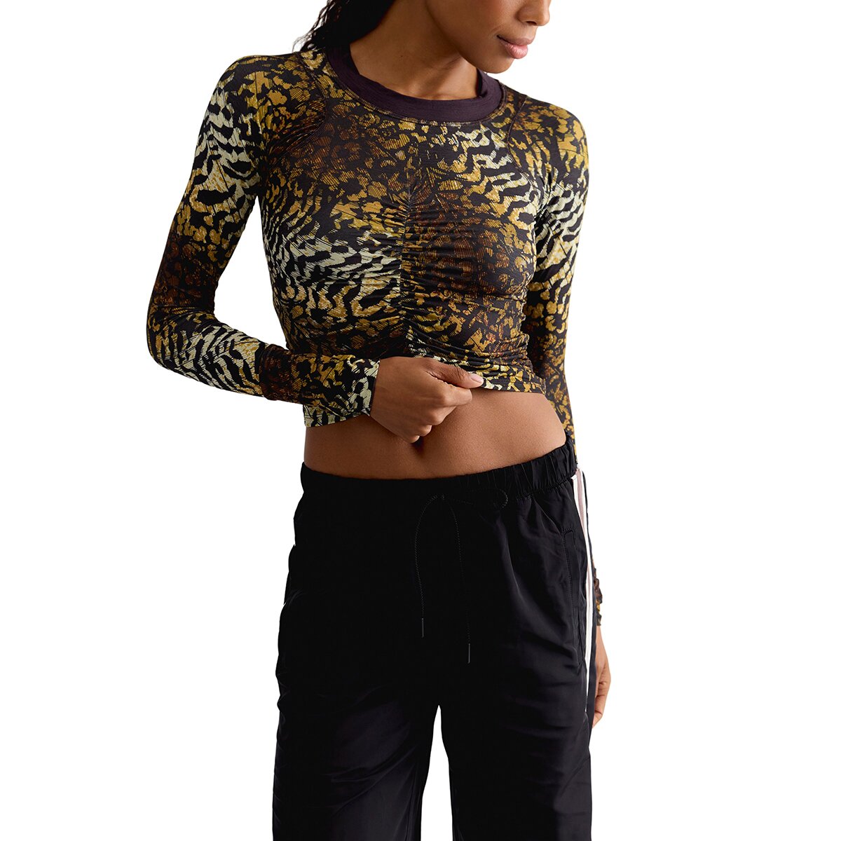 Image of FP Movement Tempo Ruched Layer Printed Top - Women's Monarch Warm Combo, S