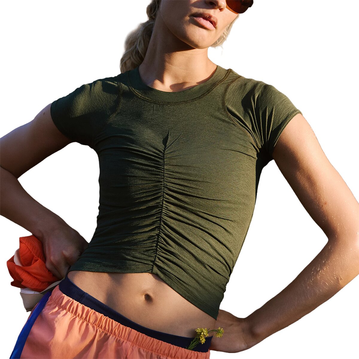 Image of FP Movement Tempo Ruched Short-Sleeve Shirt - Women's Ivy, M