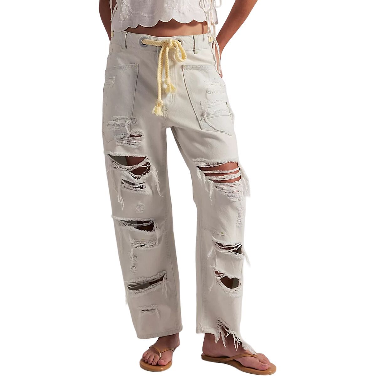 Image of Free People Moxie Low Slung Pull On Barrel Pant - Women's Sea Mist, 30