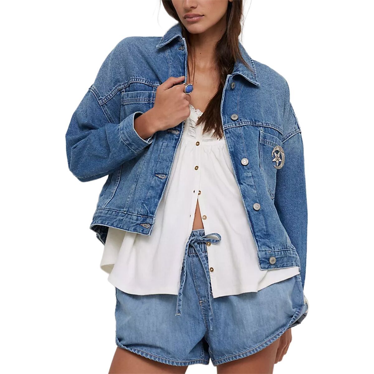 Image of Free People Opal Swing Denim Jacket - Women's Cowboy Romance, M