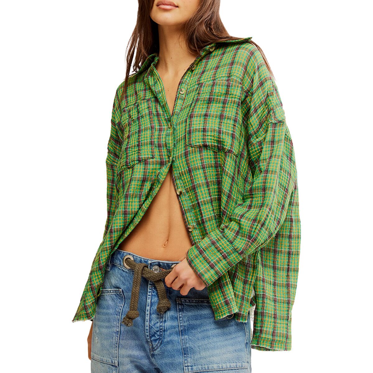 Free People Free People Cardiff Plaid Shirt - Women's Green Combo, L