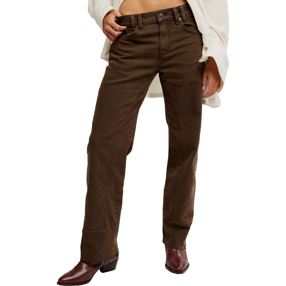Image of Free People Risk Taker Mid-Rise Jeans - Women's Workwear Brown, 27
