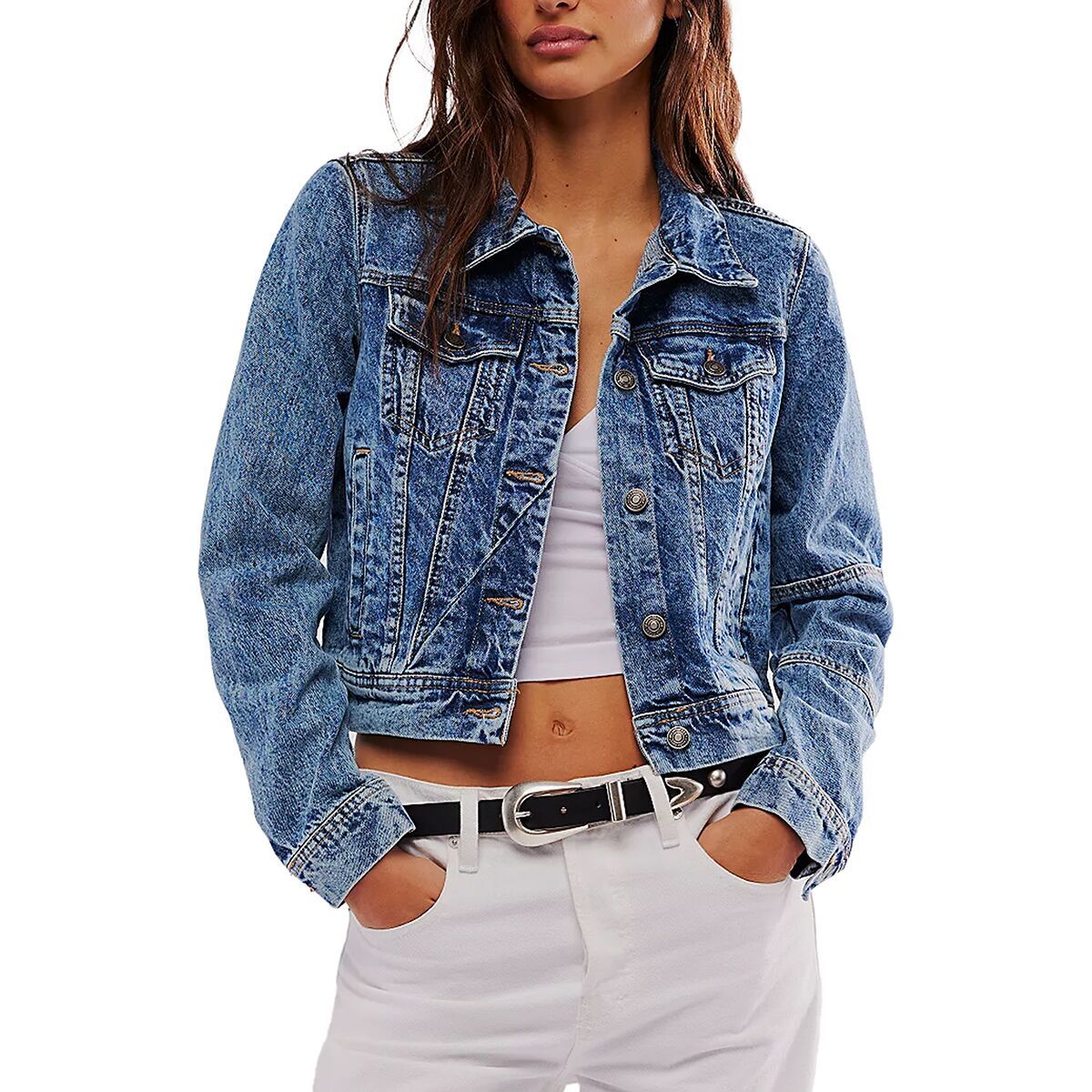 Image of Free People Rumors Denim Jacket - Women's Light Indigo, L