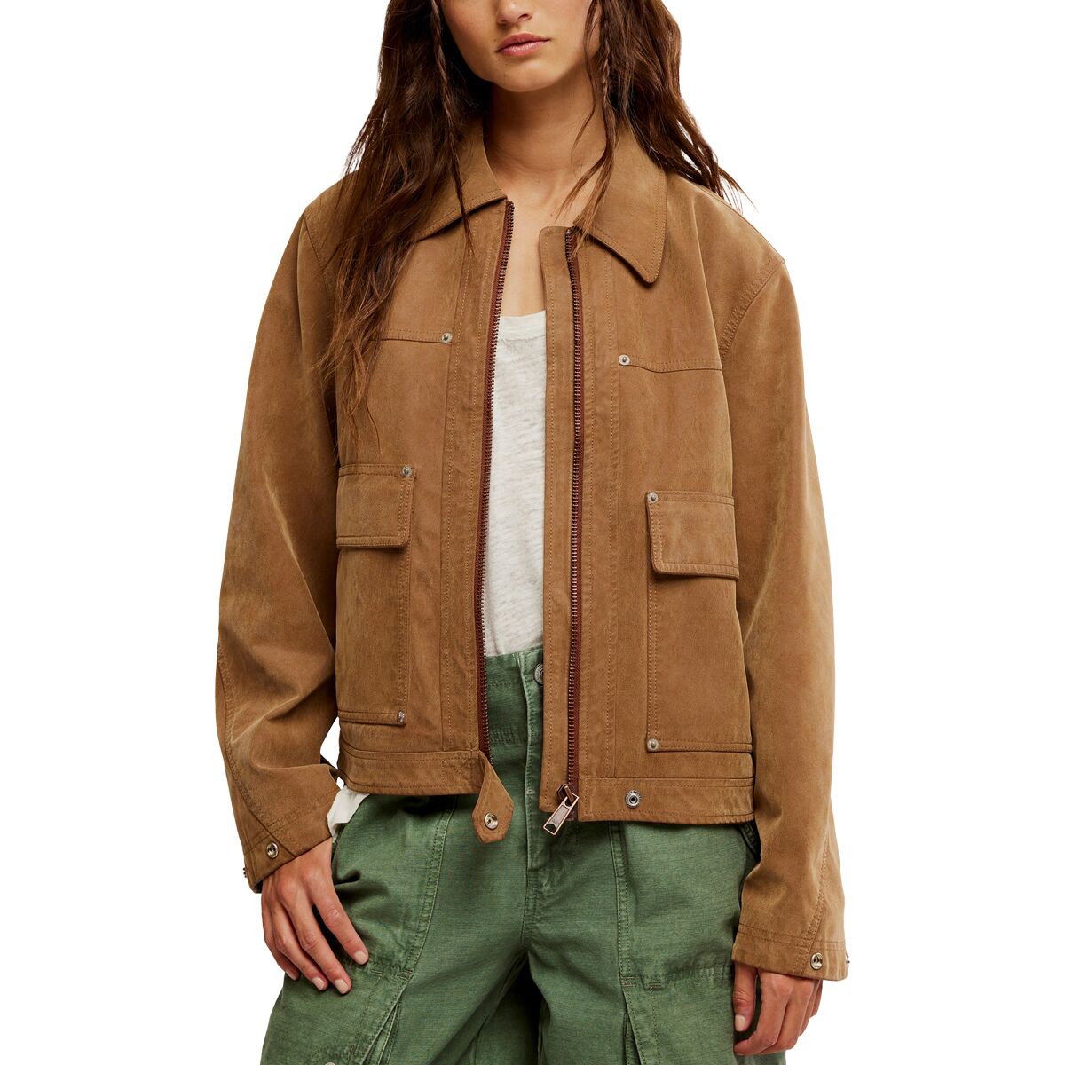 Image of Free People Blair Vegan Suede Jacket - Women's Caramel Cafe, M