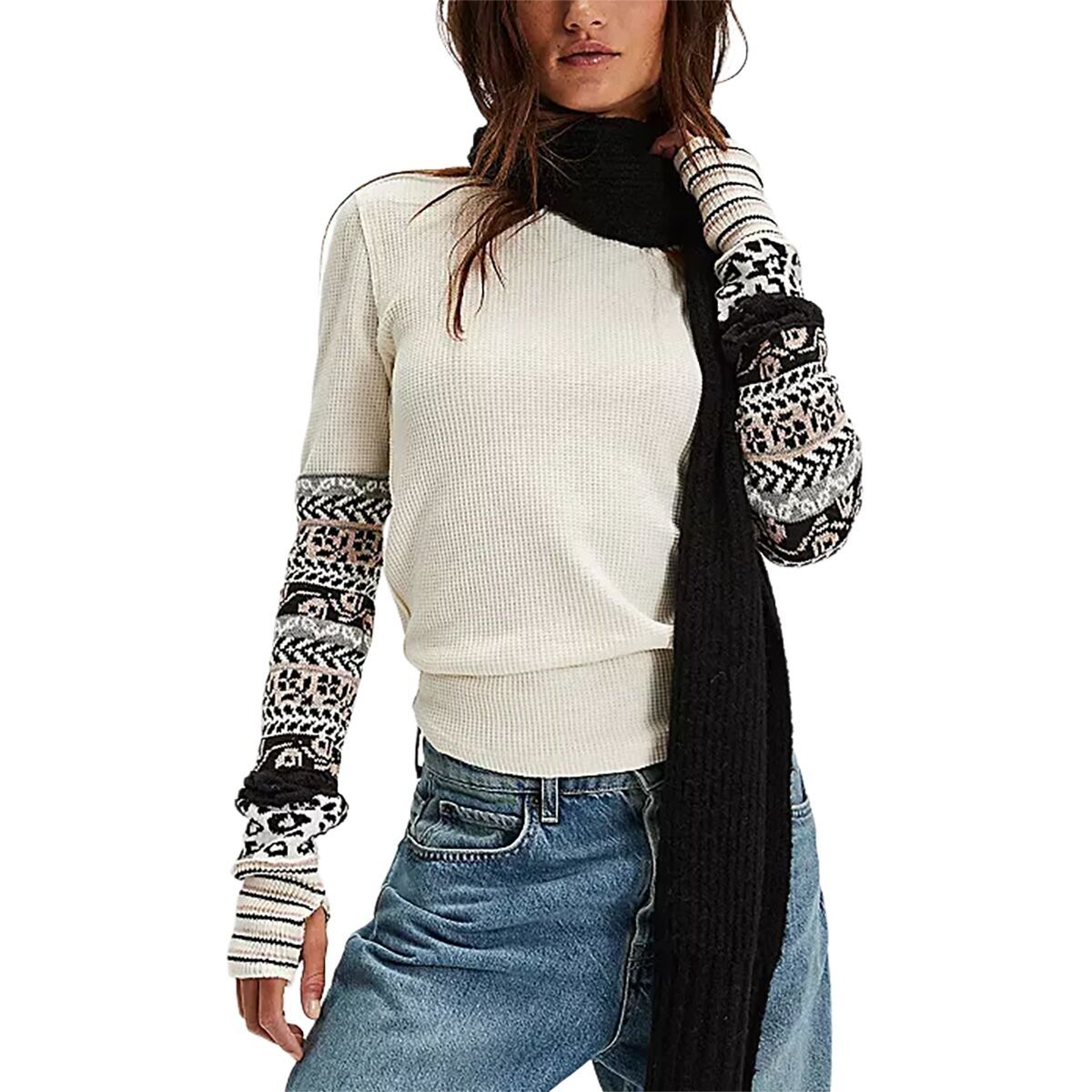 Image of Free People All In Cuff Top - Women's Ivory Combo, XL