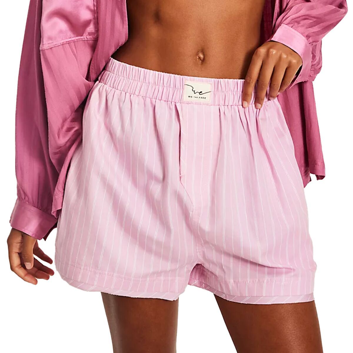 Image of Free People Day To Day Striped Boxer Short - Women's Pink Combo, XL