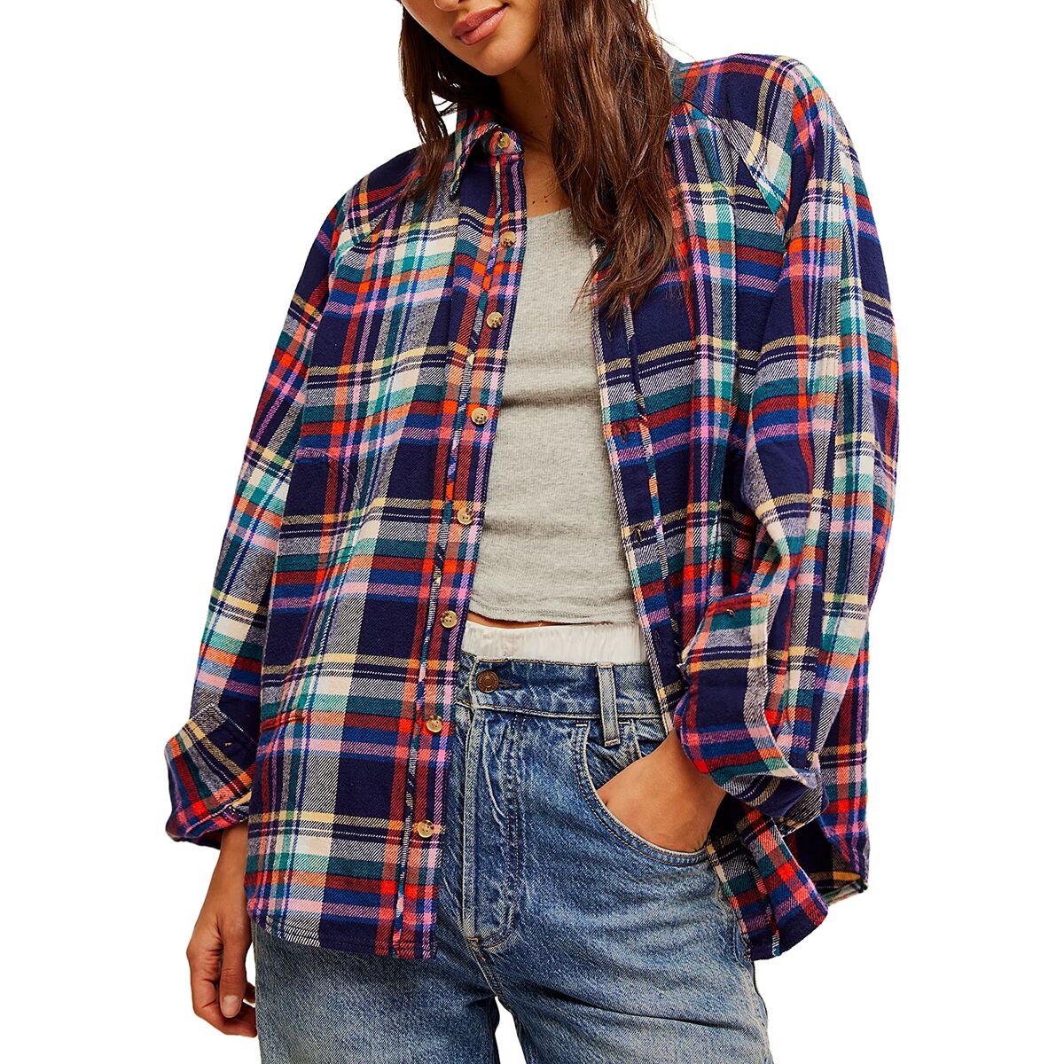 Free People Free People Girl Meets Boy Plaid Shirt - Women's Tea Combo, S