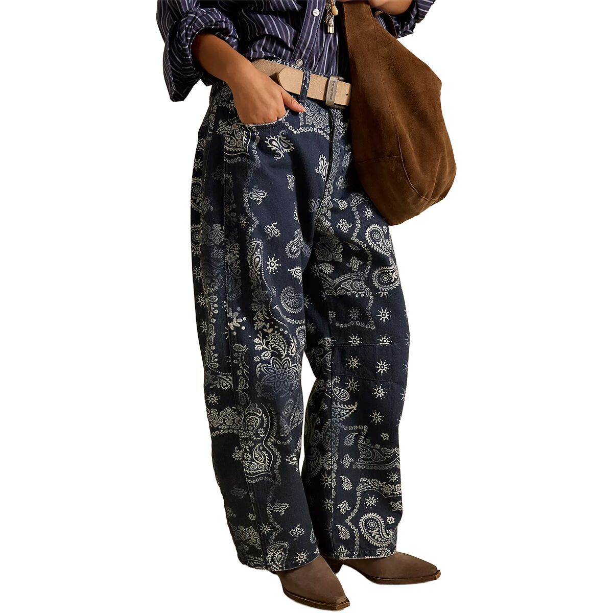 Image of Free People Good Luck Printed Barrel Pant - Women's Navy Bandana, 28