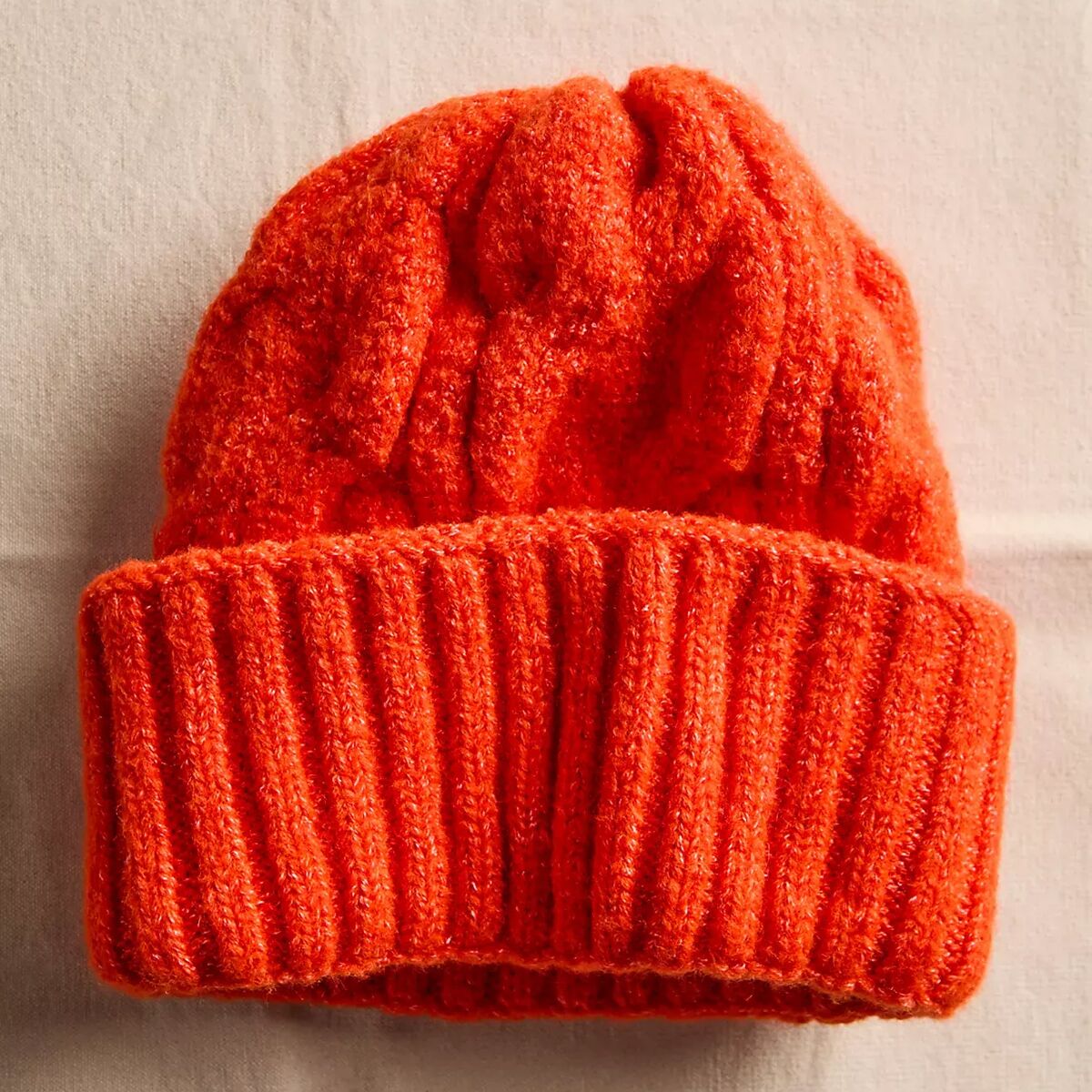 Free People lined rust orange chunky knit pom beanie display picture 1