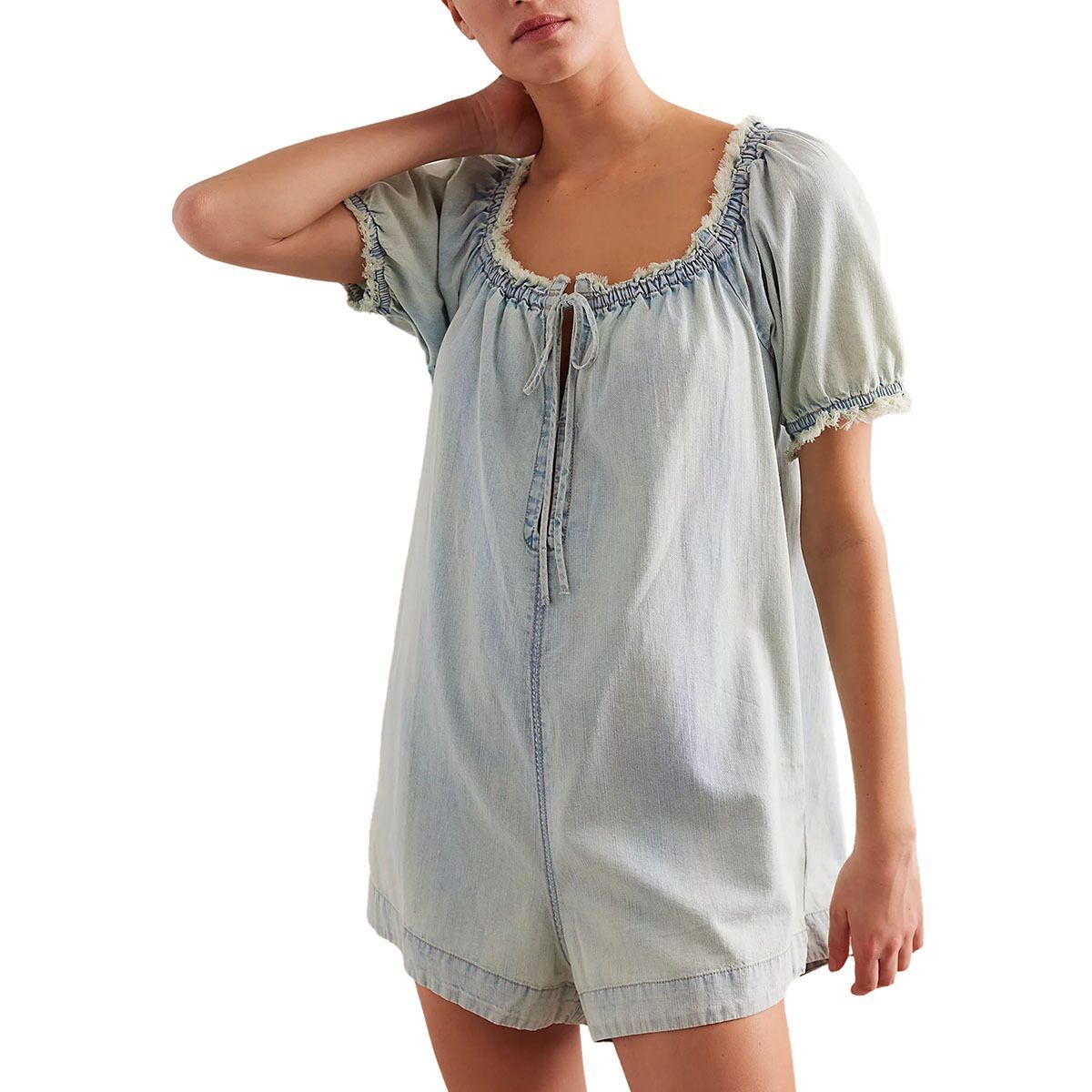 Image of Free People Daisy Denim Babydoll Romper - Women's August Blue, M