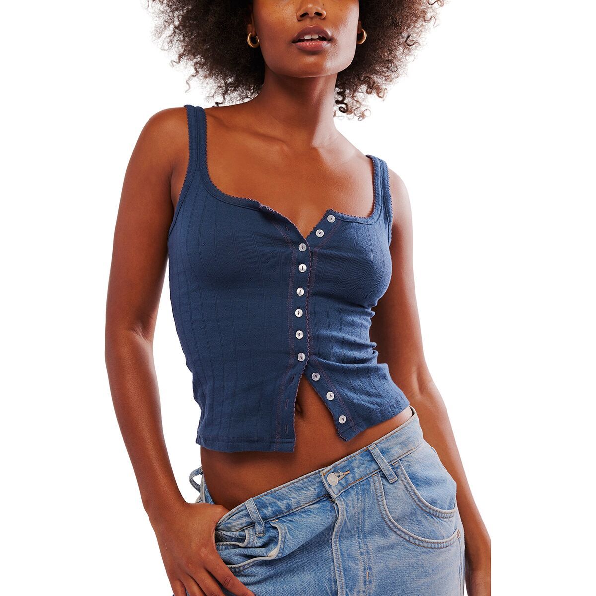 Image of Free People End Game Pointelle Tank Top - Women's Indigo, XL