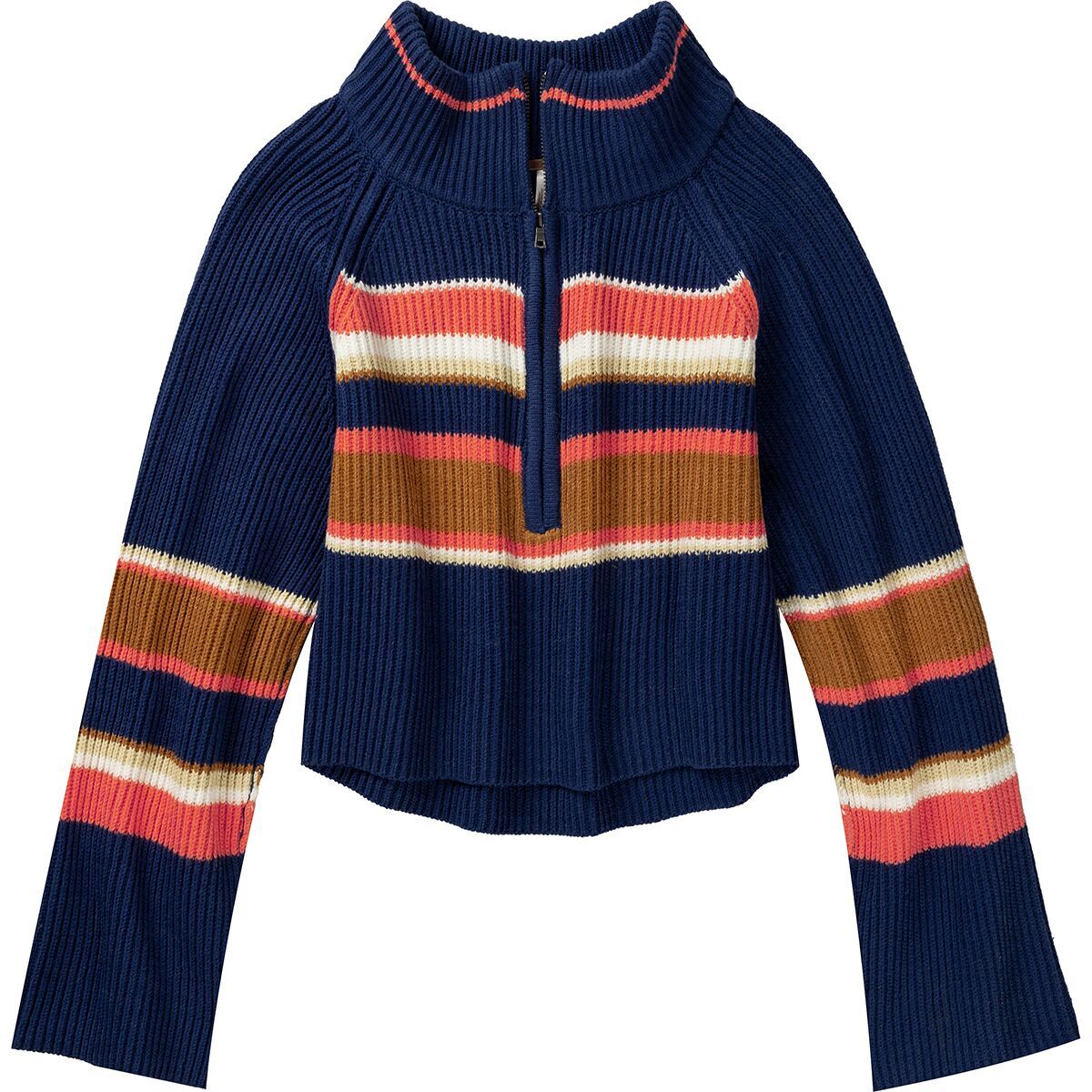 Image of Free People Striped Greta 1/2-Zip Sweater - Women's Indigo Pura Combo, S