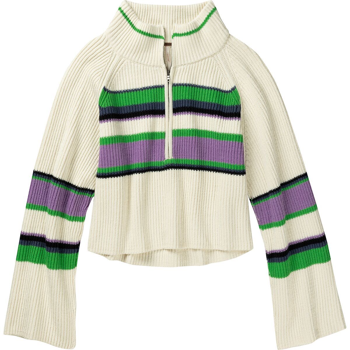 Free People Striped Greta 1/2-Zip Sweater - Women's Sugar Swirl Combo, XS