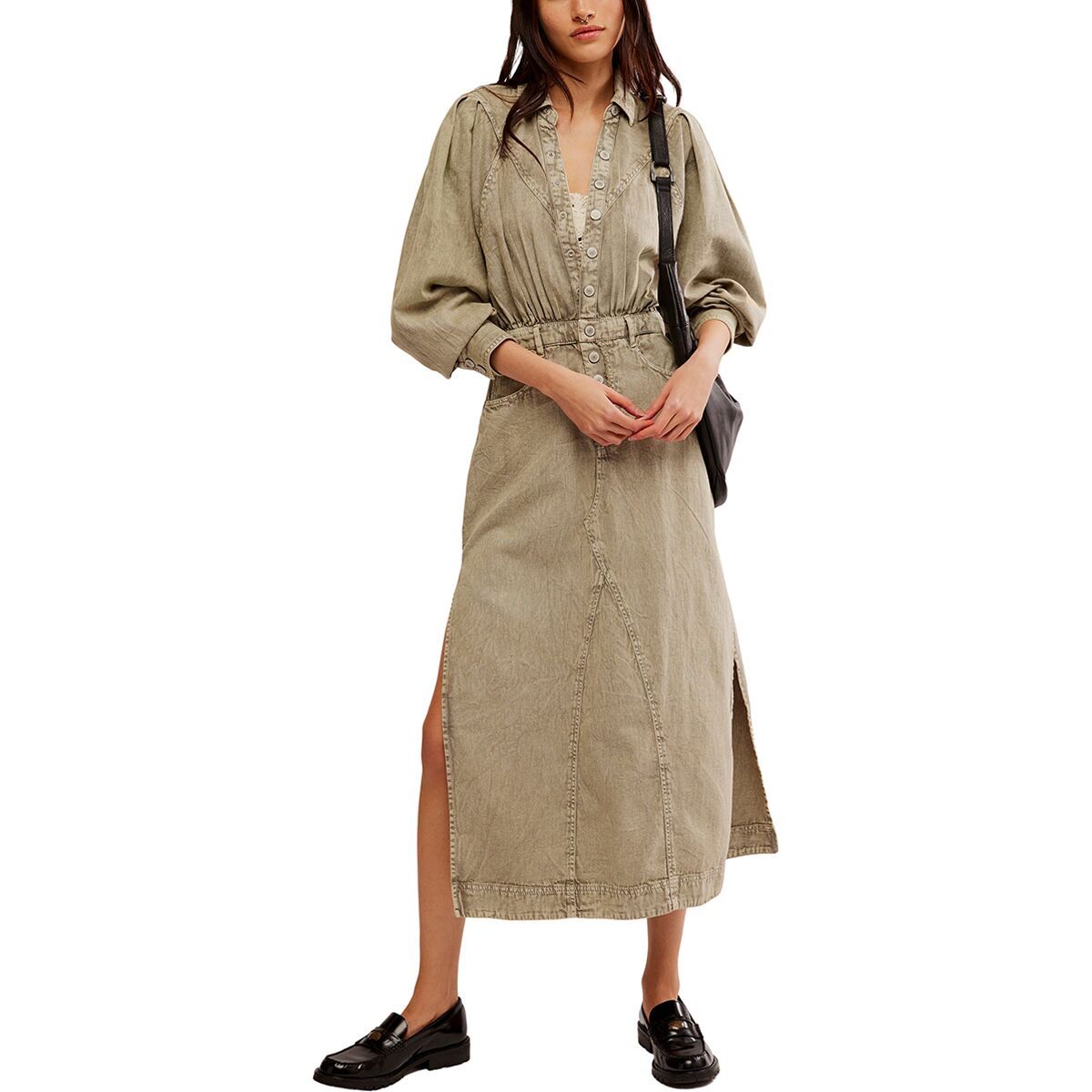 Image of Free People Mad Love Denim Midi Dress - Women's Sage, XS