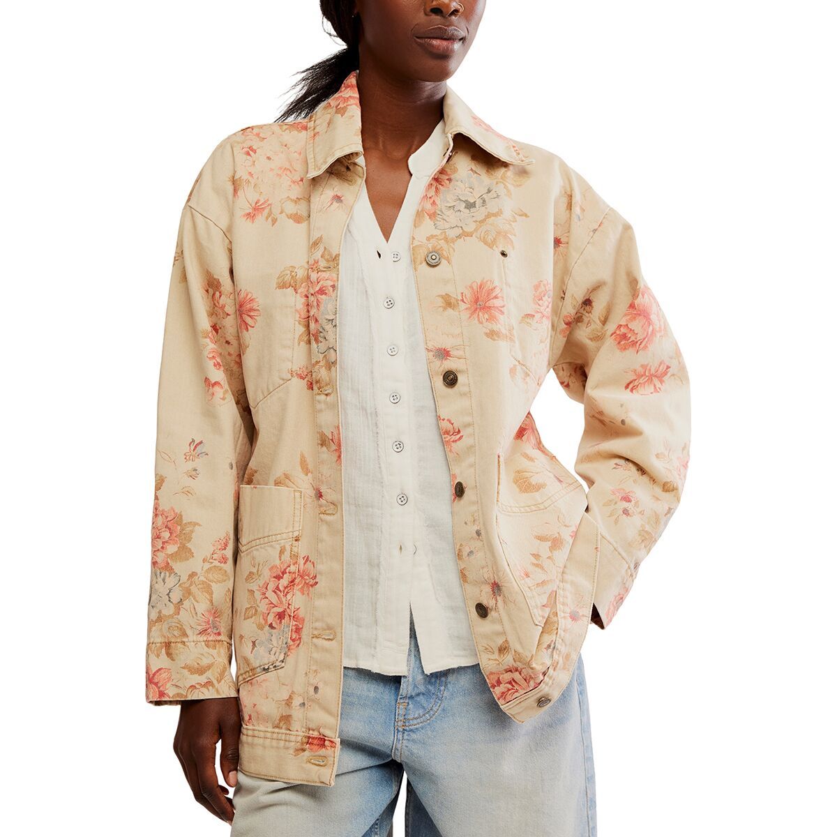 Image of Free People Avery Print Denim Jacket - Women's Exploded Floral, S
