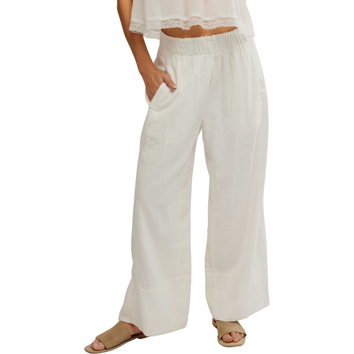 Image of Free People Days End Linen Pull On Pant - Women's Clean Ivory, L