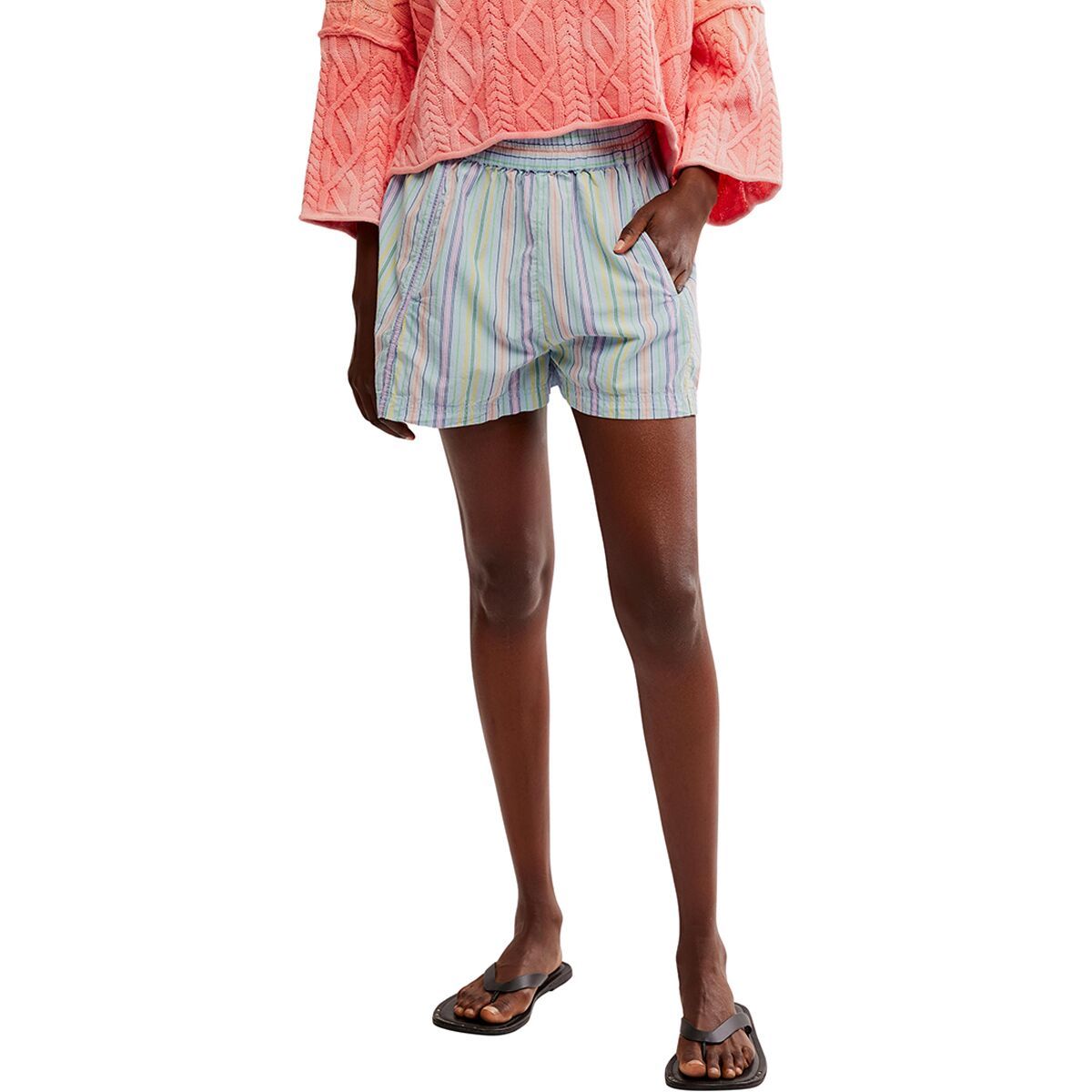 Image of Free People Get Free Striped Pull On Short - Women's Sky Blue Combo, L