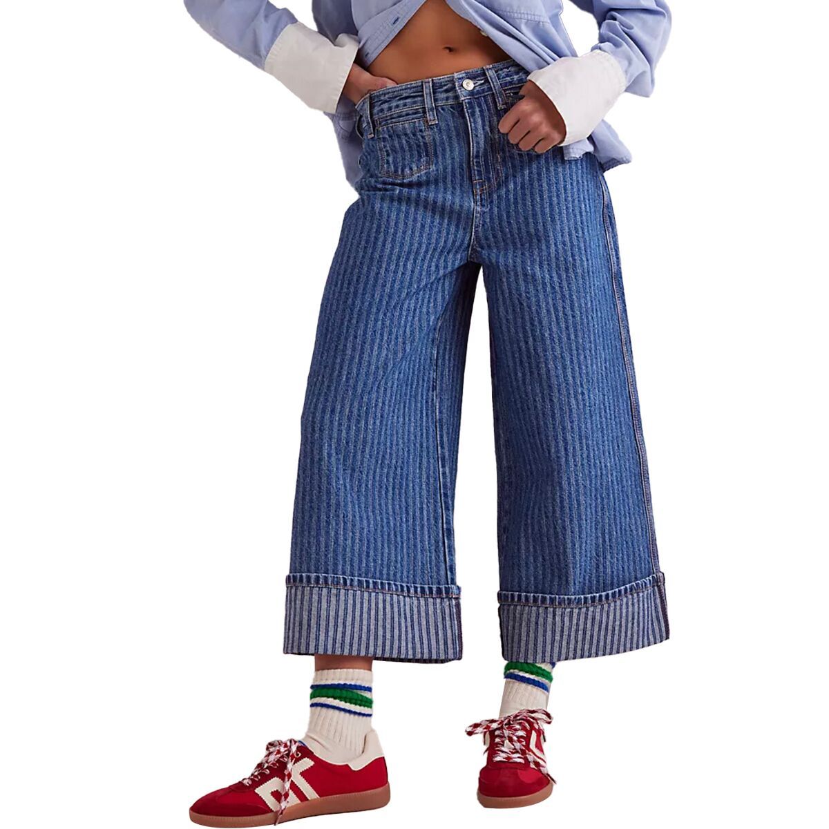 Image of Free People Brette Cropped Wide Leg Pant - Women's Bittersweet Blue, 27