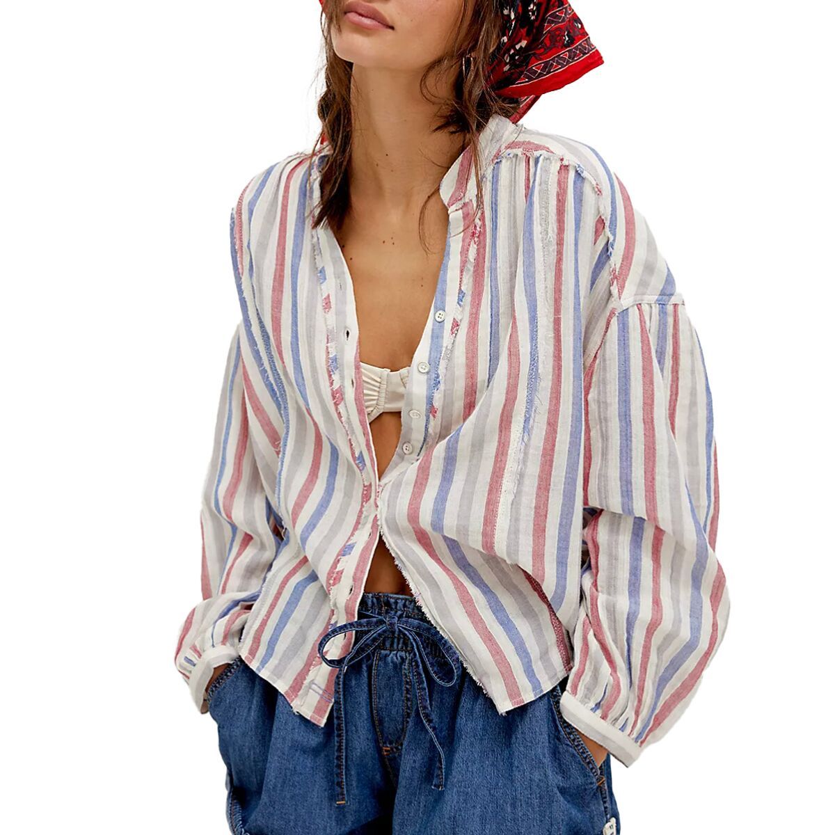 Image of Free People Striped Valley Double Cloth Shirt - Women's Ivory Combo, XS