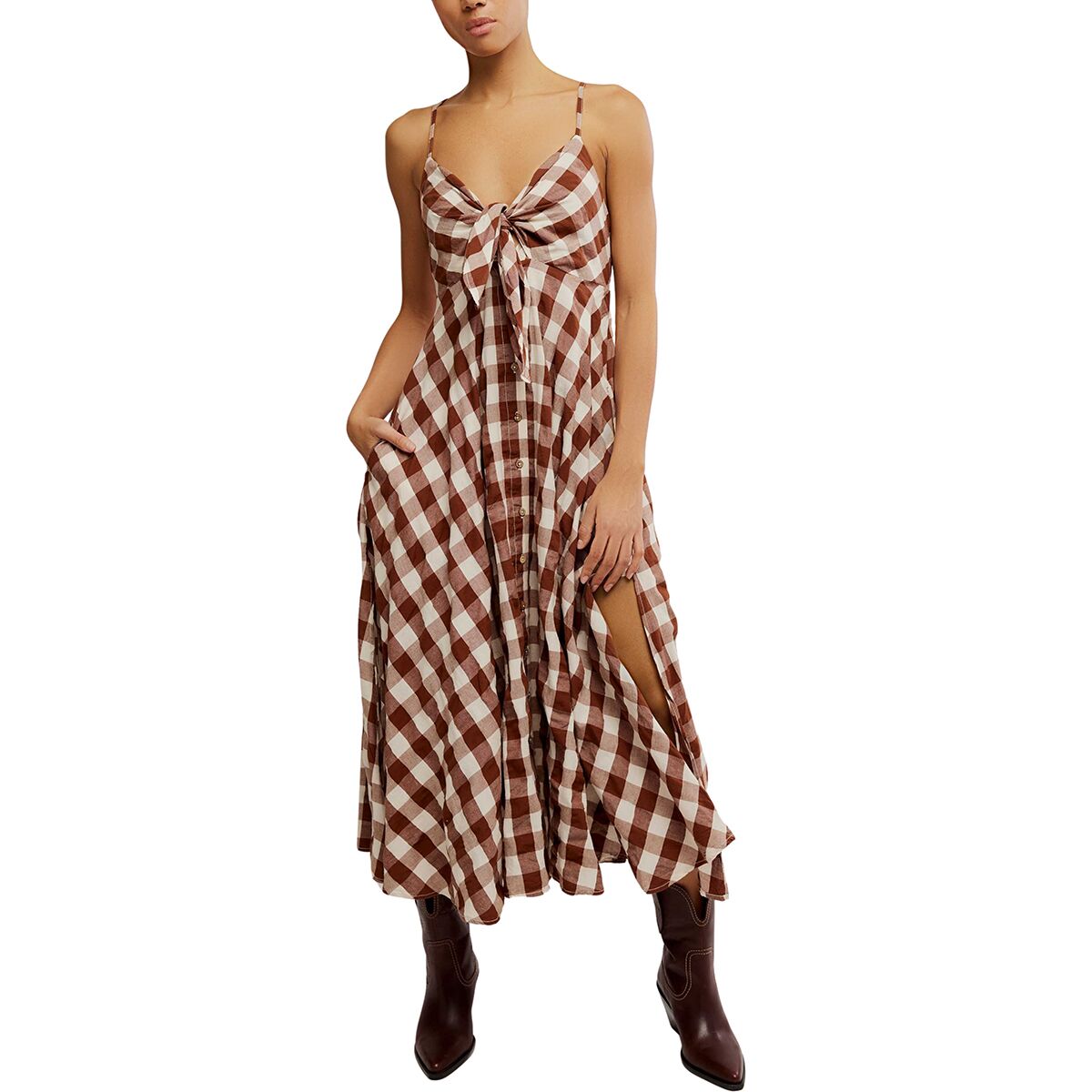 Free People Free People Via Midi Dress - Women's Brown Combo Everly, L